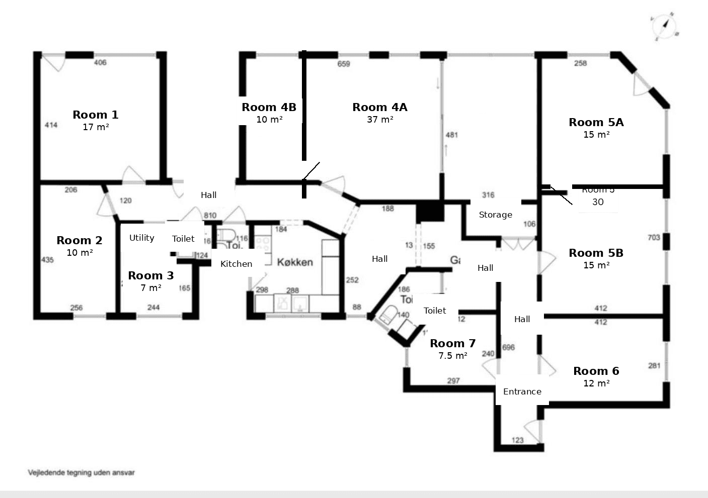 Floor plan of Ryesgade6's rooms